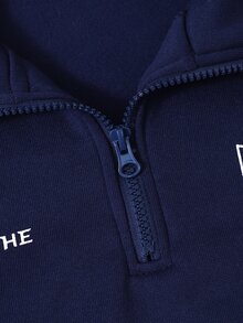 SHEIN 女童大童春秋冬季休閒兩件套，紐約字母印花立領衛衣與短褲套裝，保暖校園穿搭，適合日常上學通勤、外出散步、購物旅行，可搭配夾克、背心或鋪棉外套 - 藍色 - 查看 4