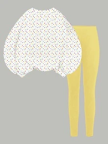 青少年女孩可愛卡通冰淇淋圖案、彩色波點印花、甜奶油風格圓領長袖衛衣與內搭褲兩件套，適合秋冬穿著，圖案設計、舒適保暖、女孩套裝、Y2K、復古、Kawaii - 白色 - 查看 5