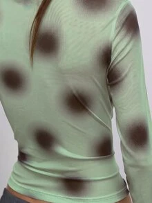 MUSERA 半色調波點印花圓領長袖上衣 秋季外出日常穿著 甜美俏皮少女風 - 薄荷綠 - 查看 6