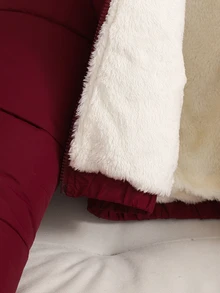 SHEIN Elladie kids 青少年女孩時尚休閒寬鬆可愛短款連帽填充外套，附保暖內裡，寬鬆舒適款，適合秋冬，酒紅色 - 酒紅色 - 查看 4