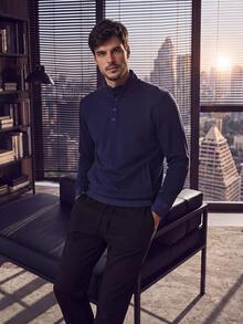 TekDrob Sweatshirt With Ribbed Stand-Up Collar, Long Sleeves And Keep Warm Effect - Navy Blue - View 7