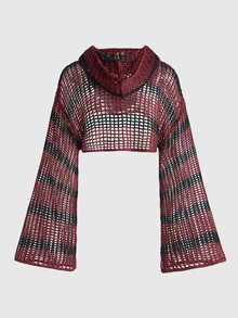 ROMWE Grunge Punk Y2K Hollow Knit Versatile Hooded Cropped Top - Multicolor - View 2