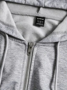 SHEIN EZwear Plus Size Autumn/Winter Designer Cropped Hooded Sweatshirt - Light Grey - View 3