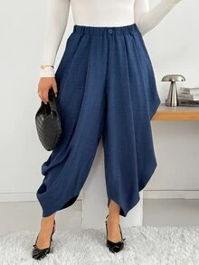 Shapeblank Women's Plus-Size Blue Harem/Lantern Pants – Stylish, Casual, Loose & Comfortable – Elastic Waist – Suitable For Spring & Autumn Daily Wear,Bottom - Blue - View 4