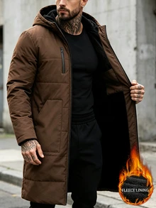 EGENSIO Halloween, Christmas, New Year, Gift, Men's Padded Coat, Long, Thermal Lined - Brown - View 4