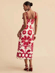 Travachic Women's Floral Print Casual Party Spaghetti Strap Dress - Red - View 2