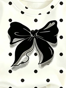 (3件組)女嬰秋季上衣 心形豹紋蝴蝶結波點印花圓領運動衫，休閒秋冬長袖上衣 - 彩色 - 查看 5