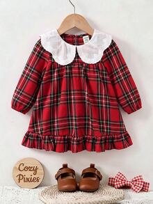 LMoss Kids 女嬰編織對比色彼得潘領格紋休閒洋裝 - 彩色 - 查看 6