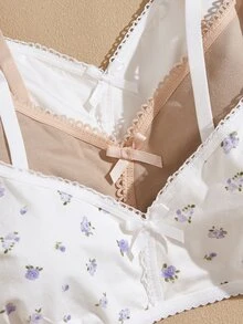 Lullawish Women's Cotton Knitted Romantic Ditsy Floral Bra 3pcs Set - Multicolor - View 3