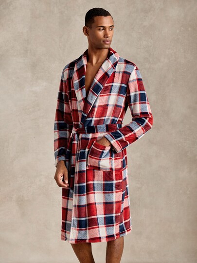 EverLounge Autumn/Winter Men's Minimalist Basic Fit British Style Christmas Contrast Plaid Print Flannel Fabric Lapel Loungewear Robe