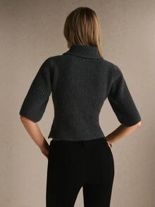 Poéselle Women's Solid Color Lapel Single-Breasted Fashion Elegant Cardigan - Dark Grey - View 2
