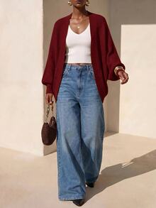 Zivah 女款純色開襟針織衫，適合約會、度假、派對、日常外出、聚會、戶外活動 - 酒紅色 - 查看 6