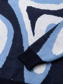 Chillumni Men's Colorblock Crew Neck Dropped Shoulder Long Sleeve Casual Loose Sweater - Blue - View 5