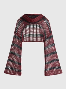 ROMWE Grunge Punk Y2K Hollow Knit Versatile Hooded Cropped Top - Multicolor - View 6