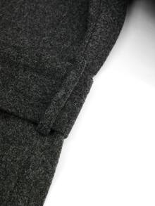 SHEIN Sweetro معطف طويل فضفاض للنساء بمقاس كبير، بياقة فرو وأكمام طويلة وأزرار مزدوجة، بطراز كوري - رمادي غامق - مشاهدة 7