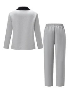 SHEIN Kids 2pcs Young Boy Casual Color-Blocked Collar Suit Jacket + Trousers Two Pieces Set, Gentleman's Suit, - Grey - View 2
