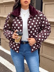 Lounesse Plus Size Women's Short Padded Coat With Fleece Lining - Rusty Rose - View 4