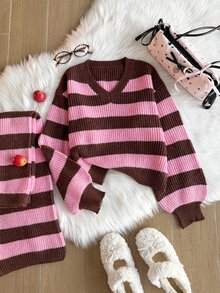 Tween Girl Autumn/Winter Fashion Pattern Jacquard Knit Sweater Long Sleeve Pullover & Long Pants Set - Multicolor - View 4