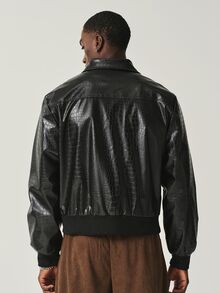 STYNVO Men's Solid Color Lapel Zip-Up Fashion Jacket - Black - View 2