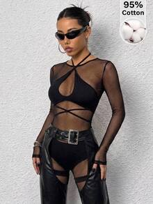 SHEIN ICON Cross Halter Neck Cutout Tank Top & Ultra Low Waist Shorts Leggings Set Checkerboard Women Two Pieces Outfit - Black - View 1