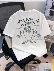 LOONEY TUNES X SHEIN Daypath Men's Little Devil Graphic Slogan Print Short Sleeve T-Shirt - White - View 1