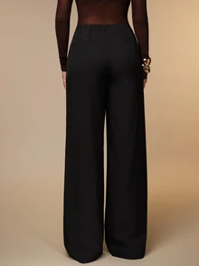 Silquee Women's Solid Color Straight Leg Loose Fit Commuter Suit Pants - Black - View 2