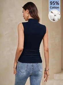 Amorya 女款立領修身無袖背心，適合約會、度假、派對、日常穿著、聚會、戶外活動、通勤、街頭風格 - 藏蓝色 - 查看 2