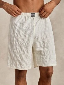 EverLounge Men Letter Patched Loungewear Shorts - White - View 4