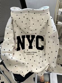 Resyla Women's Polka Dot & Letter Print Hooded Sweatshirt With Pocket - Multicolor - View 3