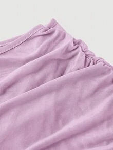 SHEIN MOD 女款純色撞色網紗百褶不對稱領喇叭袖時尚迷你洋裝 - 紫丁香色 - 查看 6