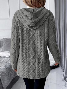 SHEIN Clasi 大尺碼女款紋理圖案長袖抓絨連帽夾克 - 深灰色 - 查看 2