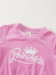 Cozy Pixies 女嬰字母皇冠刺繡天鵝絨圓領長袖套頭運動衫與彈性腰錐腳褲 2件組 幼兒女童服裝 舒適百搭時尚休閒可愛簡約全能風格 適用秋冬室內外 滑雪 開學 日常運動玩耍 派對 節日 萬聖節 聖誕節 新年 情人節 多種場合 - 淡紫色 - 查看 4