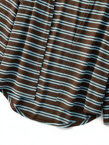 GlowEve CURVE Women's Plus Size Striped Long Sleeve Asymmetrical Hem Jacket - Brown - View 5