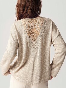 Bohemela Women's French Fashion Lace Patchwork Long Sleeve T-Shirt - Apricot - View 7