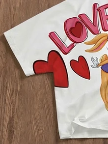 LOONEY TUNES X SHEIN Daypath OEM LOVE UP 情侶款寬鬆短版蝙蝠袖T恤 - 白色 - 查看 4