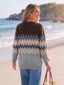 Sylviya Casual Women's Autumn/Winter Fair Isle Pattern Cardigan Long Sleeve Open Front Sweater - Multicolor - View 2