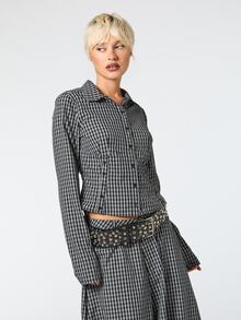 COUREZ FITTED LONG SLEEVE ASYMMETRIC BUTTON UP SHIRT - Black and White - View 5