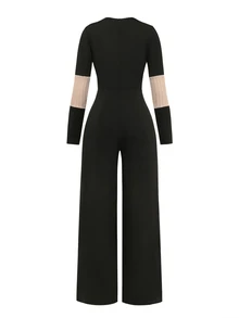 GlowEve Jumpsuit nữ ống rộng tay dài cổ tròn phối màu phong cách thường ngày cho mùa thu - Nhiều màu - Xem 6