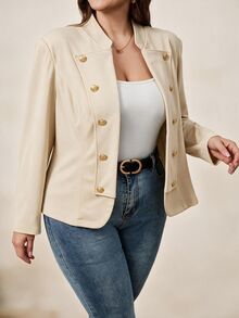 Chikora Plus Size Elegant Fashion Double-Breasted Long Sleeve Jacket For Office - Apricot - View 4