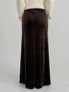 DAZY Women's Solid Color Drawstring Elastic Waist Casual Daily Versatile Skirt - Brown - View 6