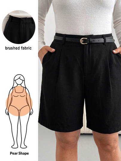 Shapeblank Shorts noirs grande taille pour femmes longueur genou – Élégant, décontracté, ample, confortable et polyvalent pour le port quotidien (Automne/Hiver), Short bermuda