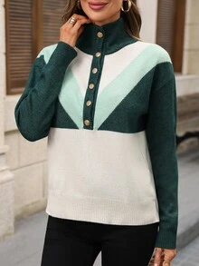 EMERY ROSE Women's Colorblock Casual Daily Long Sleeve Sweater - Multicolor - View 6