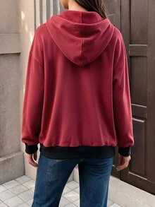 SHEIN Solid Color Maternity Hoodie Jacket 3-In-1 Outerwear For Home - Red - View 2