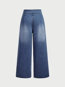 LUMIGAL Women's Cargo Pocket Wide Leg Loose Casual Denim Jeans - Dark Wash - View 7