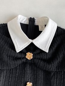 Maija Kids Maija Kids 兒童青少年女孩蝴蝶結設計拼色黑白長袖洋裝 - 黑與白 - 查看 9