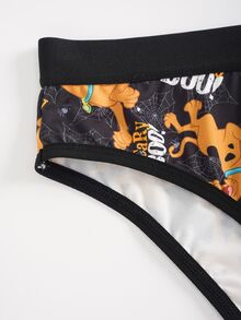 SCOOBY-DOO X SHEIN Women's Cartoon Pattern Camisole And Cartoon Pattern Triangle Shorts Underwear Set - Black - View 7