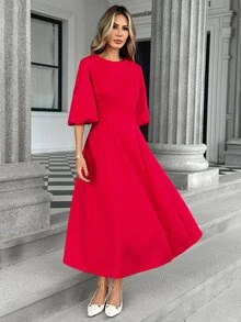 Pariaura Women's Elegant French Style Luxurious Commuter Chic Versatile Long Dress - Burgundy - View 3
