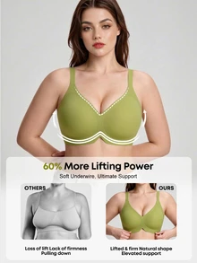 SHEIN 女款大尺碼果凍軟支撐無鋼圈聚攏胸罩 1件裝 - 綠色 - 查看 4