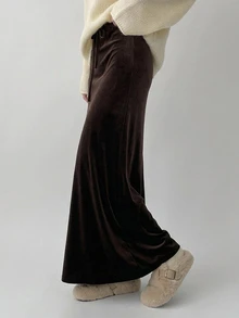 DAZY Women's Solid Color Drawstring Elastic Waist Casual Daily Versatile Skirt - Brown - View 1