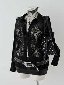 Sunspun Women's Autumn/Winter Black Lace Handmade Frog Button Front Opening Slim Fit Blouse Vintage Party New Chinese Style Versatile For Outings And Dates - Black - View 6